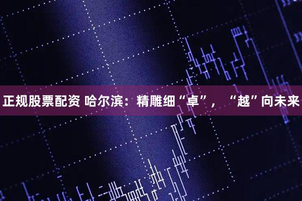 正规股票配资 哈尔滨：精雕细“卓”， “越”向未来